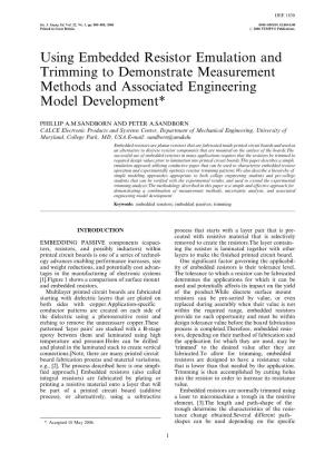 Using Embedded Resistor Emulation and Trimming to Demonstrate Measurement Methods and Associated Engineering Model Development*