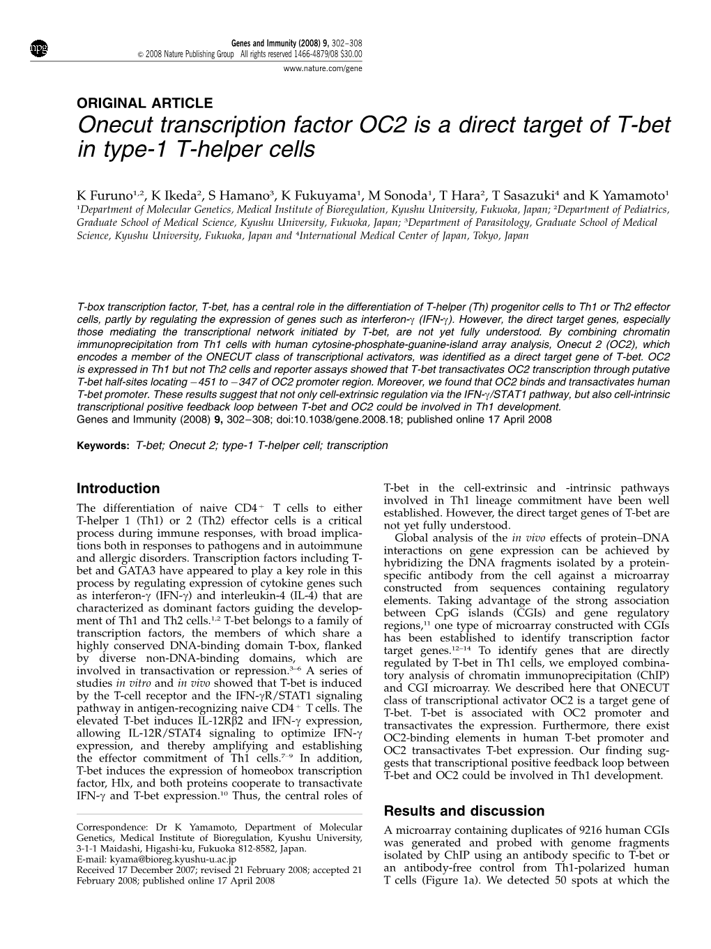 Onecut Transcription Factor OC2 Is a Direct Target of T-Bet in Type-1 T-Helper Cells