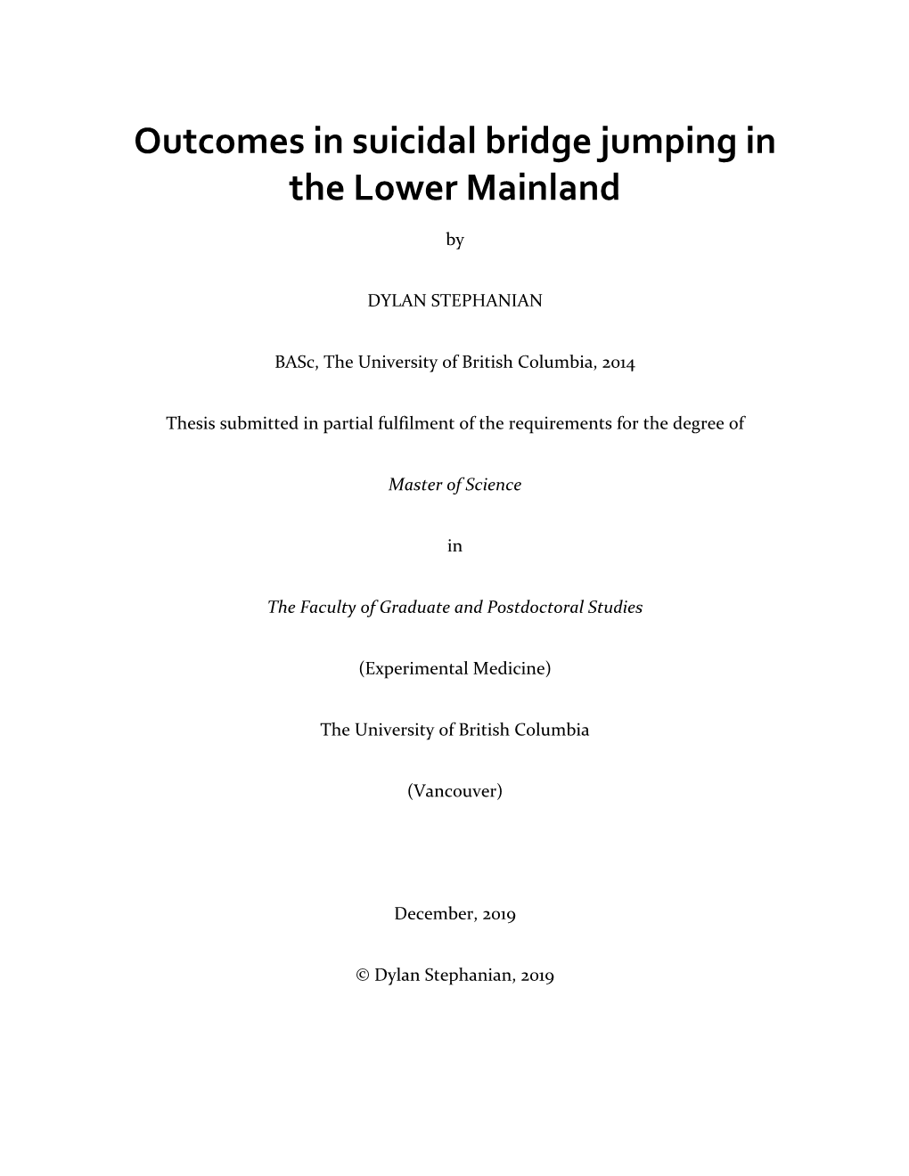 Outcomes in Suicidal Bridge Jumping in the Lower Mainland-JRB