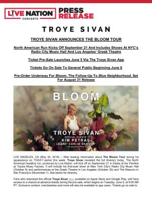 Troye Sivan Announces the Bloom Tour