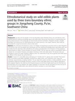 Ethnobotanical Study on Wild Edible Plants Used by Three Trans-Boundary Ethnic Groups in Jiangcheng County, Pu'er, Southwest C