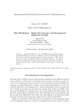 Mini-Workshop: Rank One Groups and Exceptional Algebraic Groups