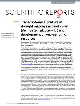 Transcriptomic Signature of Drought Response in Pearl Millet