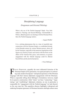 Disciplining Language Dragomans and Oriental Philology