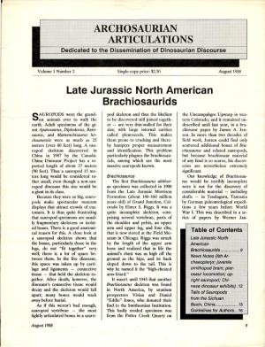 Late Jurassic North American Brachiosaurids. G. Olshevsky