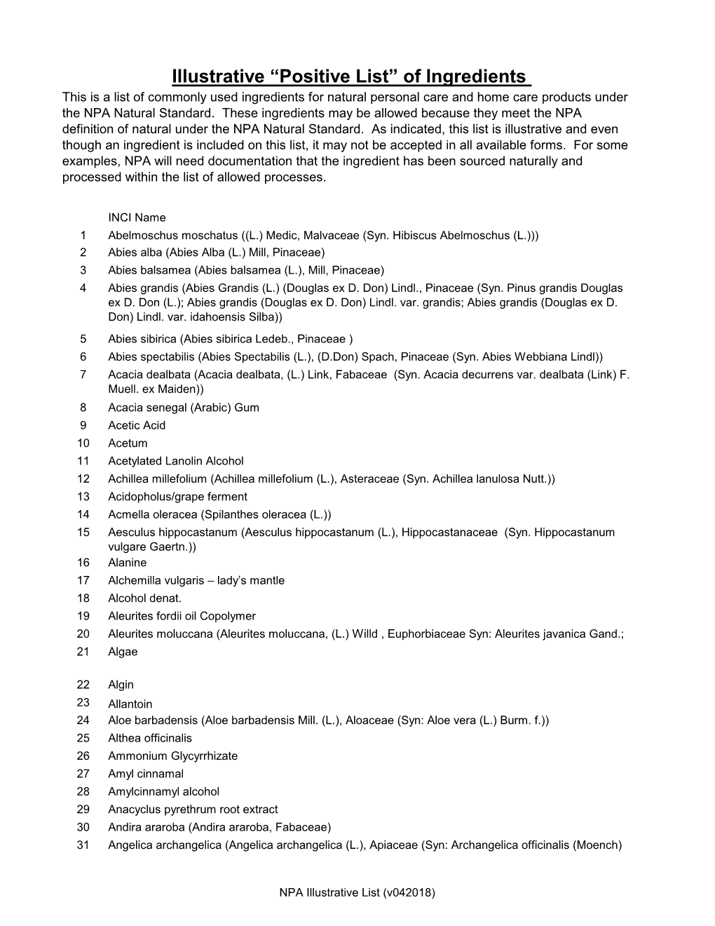 NPA Illustrative List (V042018) 32 Aniba Rosaeodora (Aniba Rosaeodora (L.) Lauraceae) 33 Anisyl Alcohol 34 Anthemis Nobilis (Anthemis Nobilis (L.) Asteraceae (Syn