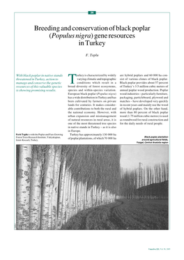 Breeding and Conservation of Black Poplar (Populus Nigra) Gene Resources in Turkey