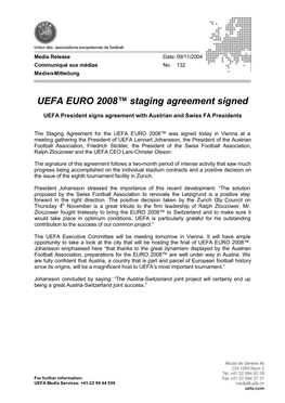 UEFA EURO 2008™ Staging Agreement Signed