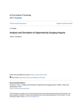 Analysis and Simulation of Hypervelocity Gouging Impacts