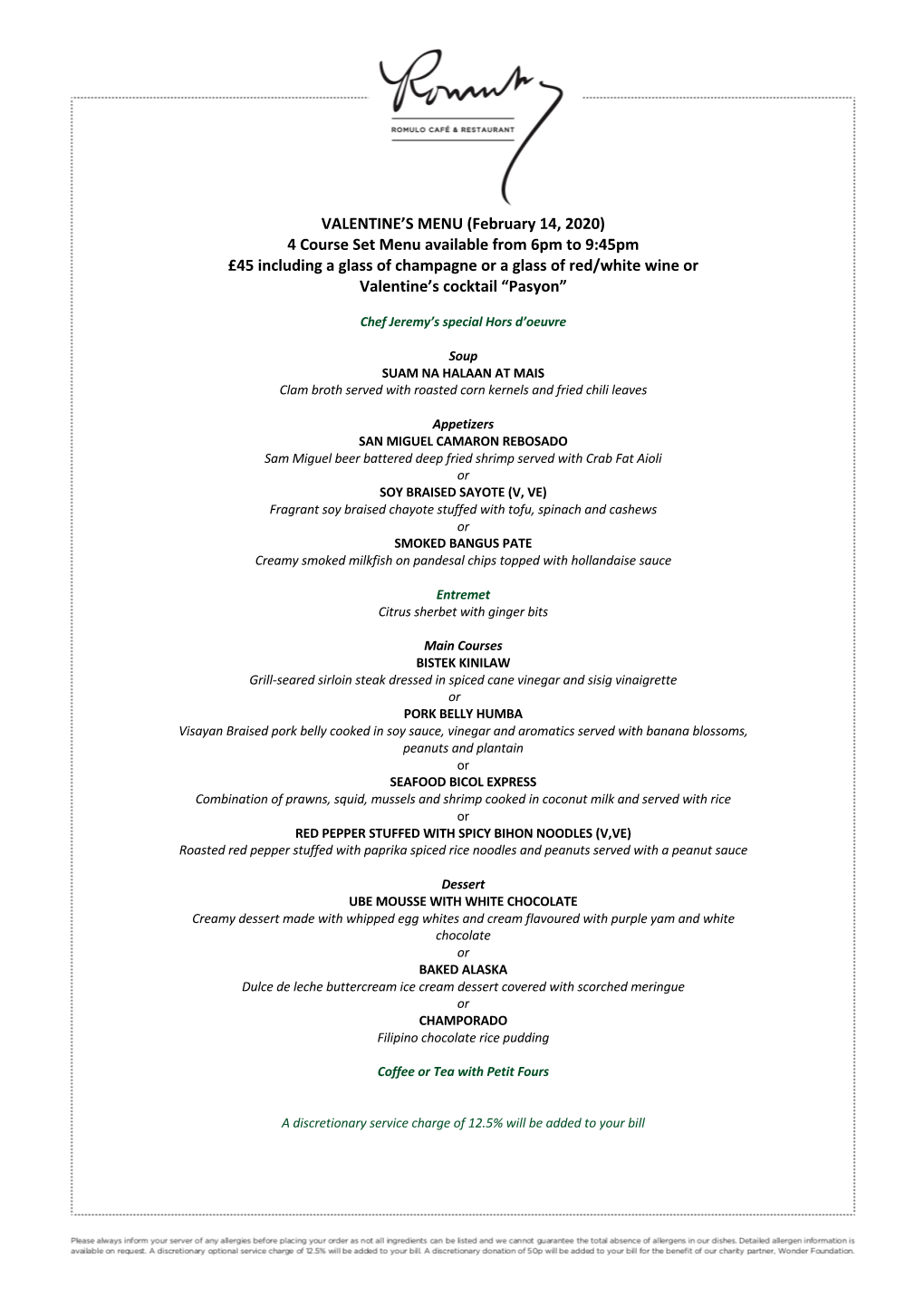 Valentines Menu 14022020