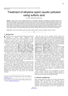 Treatment of Ethylene Spent Caustic Pollutant Using Sulfuric Acid