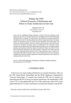 Political Economy of Ratification and Effect on Trade Architecture in East Asia