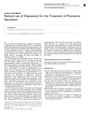 Rational Use of Dapoxetine for the Treatment of Premature Ejaculation
