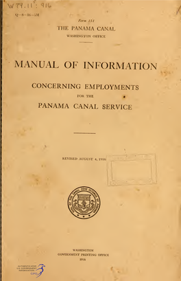 Manual of Information Concerning Employments for the Panama Canal