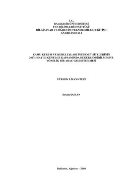 T.C. Balikesir Üniversitesi Fen Bilimleri Enstitüsü Bilgisayar Ve Öğretim Teknolojileri Eğitimi Anabilim Dali