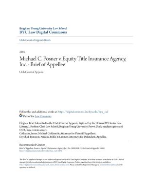 Michael C. Posner V. Equity Title Insurance Agency, Inc. : Brief of Appellee Utah Court of Appeals