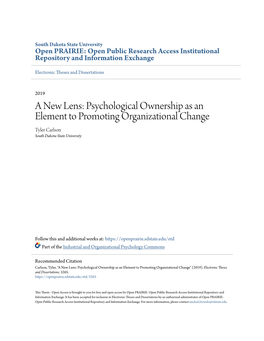 Psychological Ownership As an Element to Promoting Organizational Change Tyler Carlson South Dakota State University