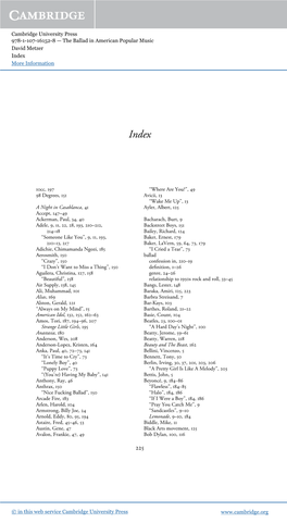 Cambridge University Press 978-1-107-16152-8 — the Ballad in American Popular Music David Metzer Index More Information