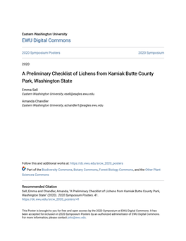 A Preliminary Checklist of Lichens from Kamiak Butte County Park, Washington State