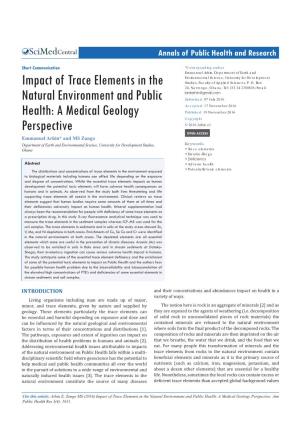 Impact of Trace Elements in the Natural Environment and Public Health: a Medical Geology Perspective