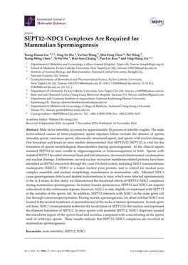 SEPT12–NDC1 Complexes Are Required for Mammalian Spermiogenesis