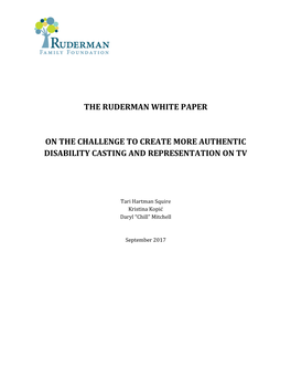 The Ruderman White Paper on the Challenge to Create More Authentic Disability Casting and Representation on Tv