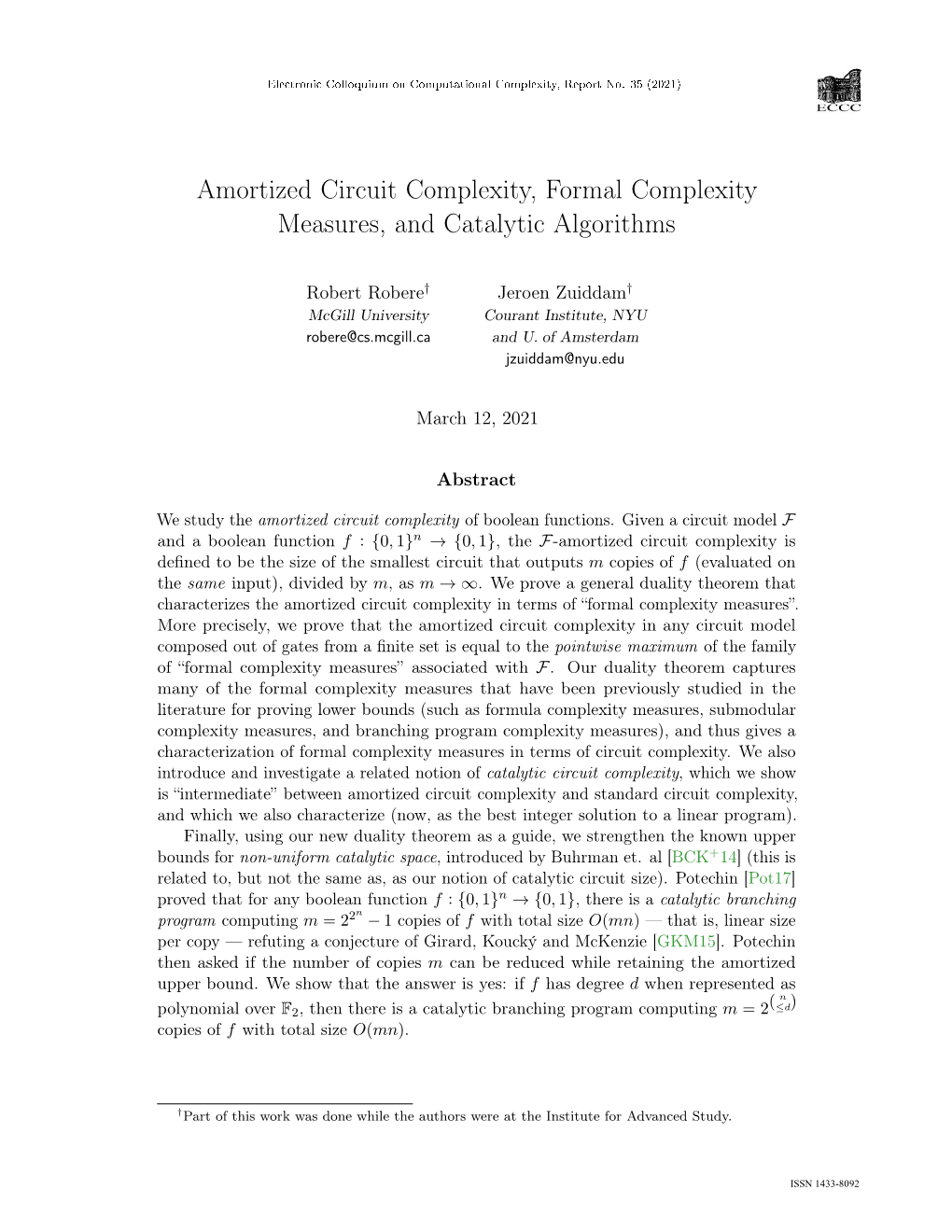 Amortized Circuit Complexity, Formal Complexity Measures, and Catalytic Algorithms