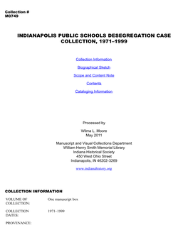 Indianapolis Public Schools Desegregation Case Collection, 1971–1999