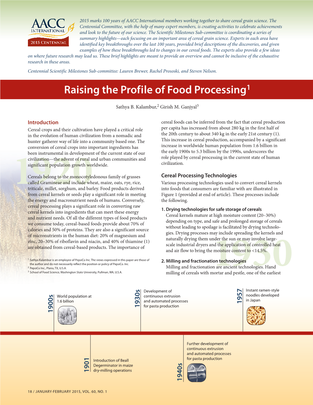 Raising the Profile of Food Processing1