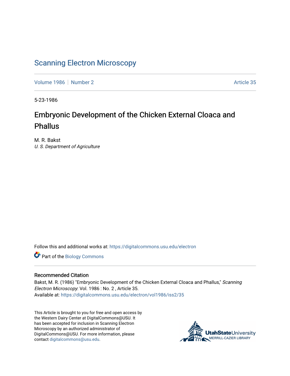 Embryonic Development of the Chicken External Cloaca and Phallus