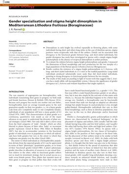 Gender Specialisation and Stigma Height Dimorphism in Mediterranean Lithodora Fruticosa (Boraginaceae) J