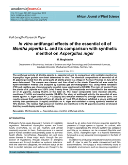 In Vitro Antifungal Effects of the Essential Oil of Mentha Piperita L