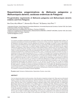 Requerimientos Pregerminativos De Maihuenia Patagonica Y Maihueniopsis Darwinii, Cactáceas Endémicas De Patagonia