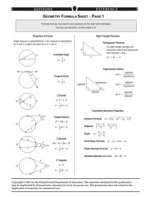 Geometry Formula Sheet ─ Page 1