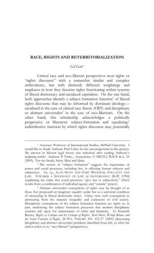 Race, Rights and Reterritorialization