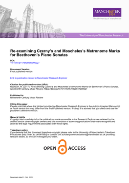 Re-Examining Czerny's and Moscheles's Metronome Marks For