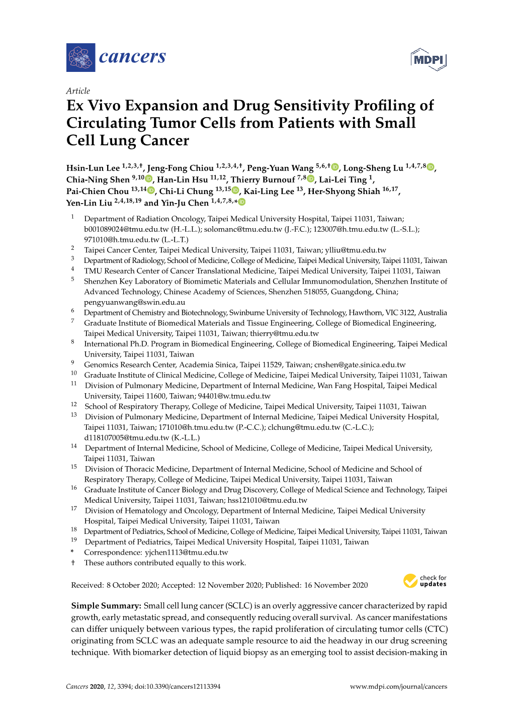 Ex Vivo Expansion and Drug Sensitivity Profiling of Circulating Tumor Cells from Patients with Small Cell Lung Cancer