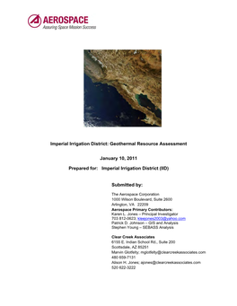 Geothermal Resource Assessment January 10, 2011 Prepared
