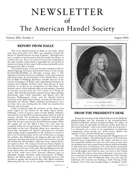 NEWSLETTER of the American Handel Society