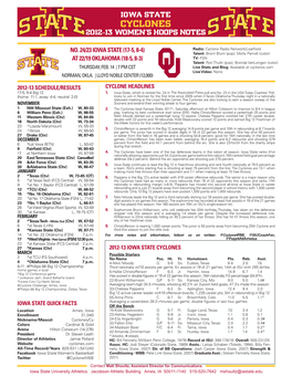 Cyclones 2012-13 Women’S Hoops Notes