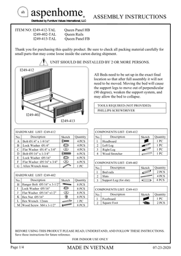 Aspenhome R ASSEMBLY INSTRUCTIONS