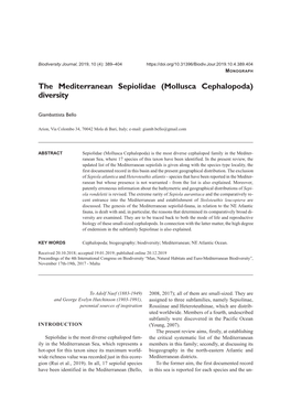 The Mediterranean Sepiolidae (Mollusca Cephalopoda) Diversity