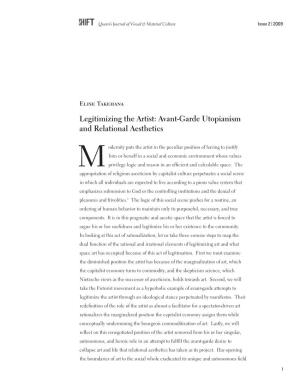 Legitimizing the Artist: Avant-Garde Utopianism and Relational Aesthetics