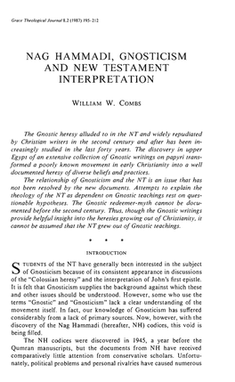 William W. Combs, "Nag Hammadi, Gnosticism and New Testament Interpretation,"