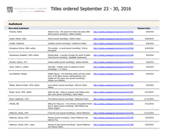 Titles Ordered September 23 - 30, 2016