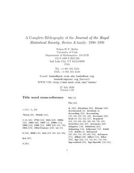 A Complete Bibliography of the Journal of the Royal Statistical Society, Series a Family: 1990–1999