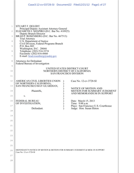 FBI's Motion for Summary Judgment
