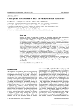 Changes in Metabolism of TRH in Euthyroid Sick Syndrome