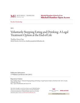 Voluntarily Stopping Eating and Drinking: a Legal Treatment Option at the End of Life