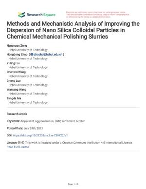 Methods and Mechanistic Analysis of Improving the Dispersion of Nano Silica Colloidal Particles in Chemical Mechanical Polishing Slurries